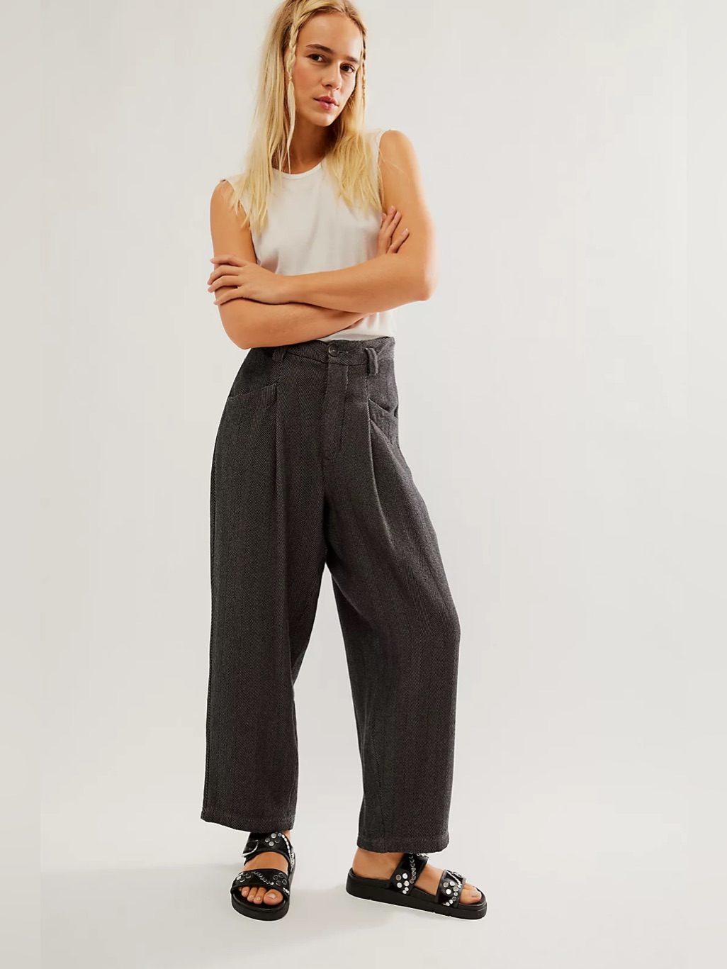 Nwt Free People Cass Slouch Trousers | Grey Combo Msrp $148 Size 2 Oversized